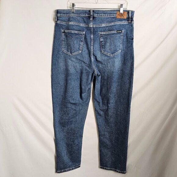 Women's CALVIN KLEIN Straight Leg Jeans Pants MEDIUM WASH BLUE size 16 High Rise - Picture 6 of 7